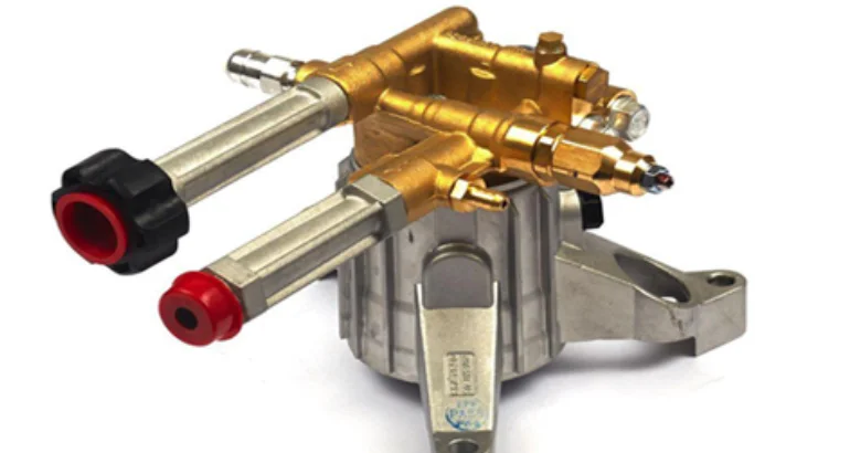 A gold and black pressure pump, equipped with distinct red valves, ensuring accurate pressure regulation and control.
